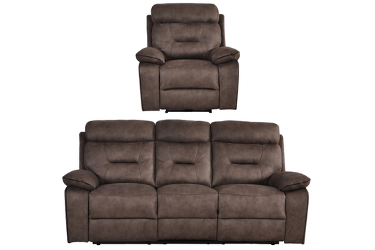 Foster Brown Fabric Electric Recliner 3+1 Seater Sofa Set