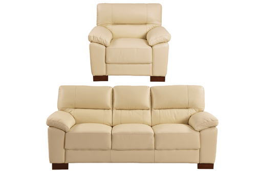 Dalmore Genuine Leather Cream 3+1 Seater Sofa  Set