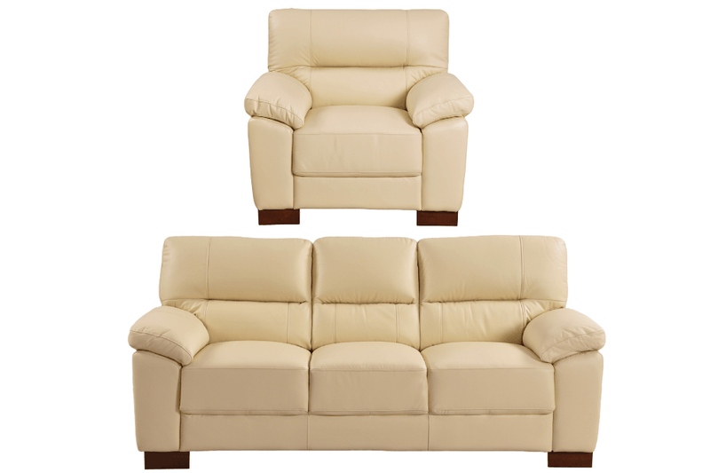 Dalmore Genuine Leather Cream 3+1 Seater Sofa Set - Furniture Instore