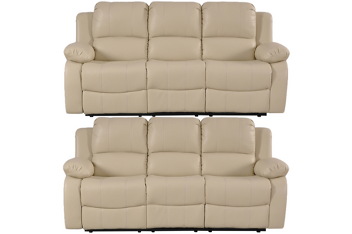 Valencia Cream Leather Manual Recliner 3+3 Seater Sofa Set