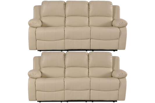 Valencia Cream Leather Manual Recliner 3+3 Seater Sofa Set