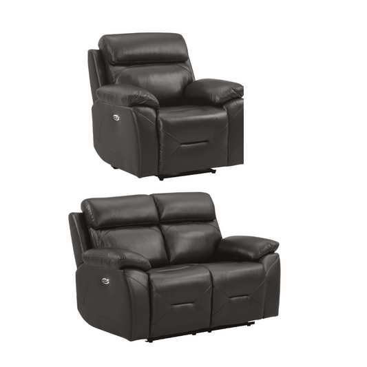 Renato Genuine Leather Grey Electric Power Recliner 2+1 Seater Sofa Set