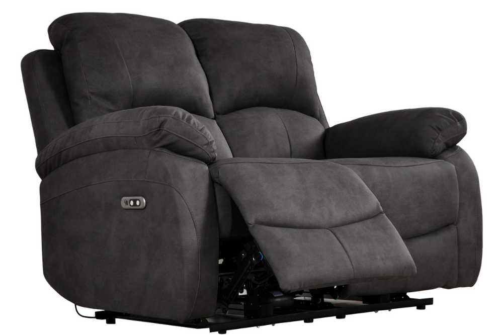 Grey 2 seater recliner sofa electric  on a white background