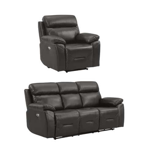 Renato Genuine Leather  Grey Electric Power Recliner 3+1 Seater Sofa Set