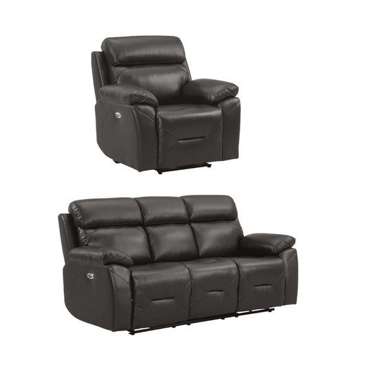 Renato Genuine Leather  Grey Electric Power Recliner 3+1 Seater Sofa Set