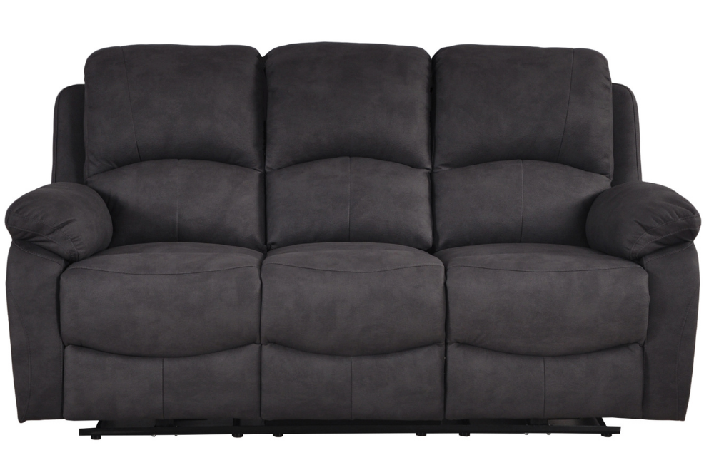 Grey 3 seater sofa with reclining feature on a white background