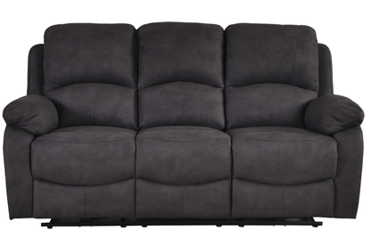 Grey 3 seater sofa with reclining feature on a white background