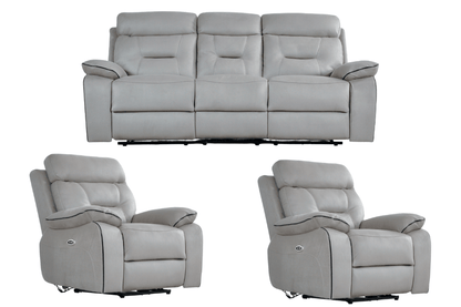 Foster Light Grey Fabric Electric Recliner 3+1+1 Seater Sofa Set - Furniture Instore