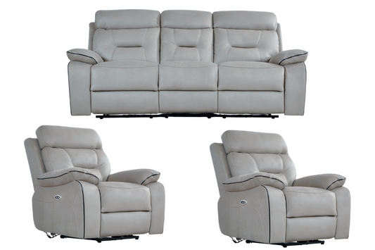Foster Light Grey Fabric Electric Recliner 3+1+1 Seater Sofa Set