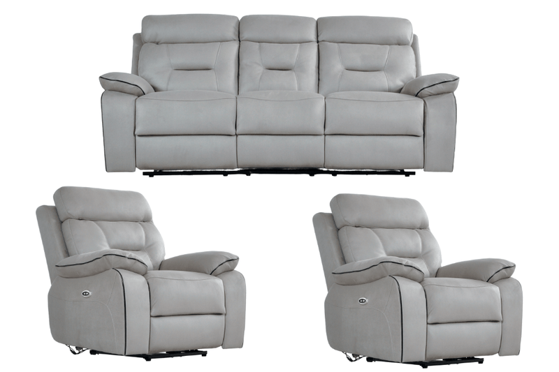 Foster Light Grey Fabric Electric Recliner 3+1+1 Seater Sofa Set - Furniture Instore