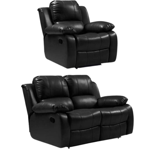 Valencia Black Leather Manual Recliner 2+1 Seater Sofa Set