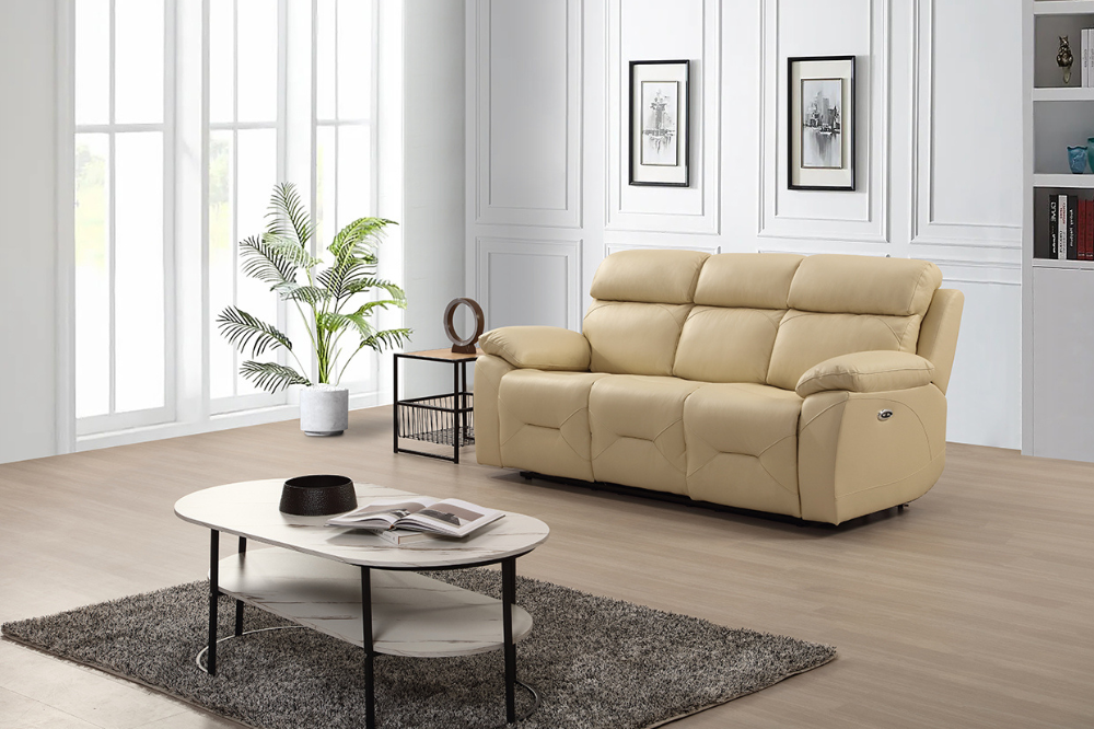 Renato Genuine Leather Cream Electric Power Recliner 3+2 Seater Sofa Set