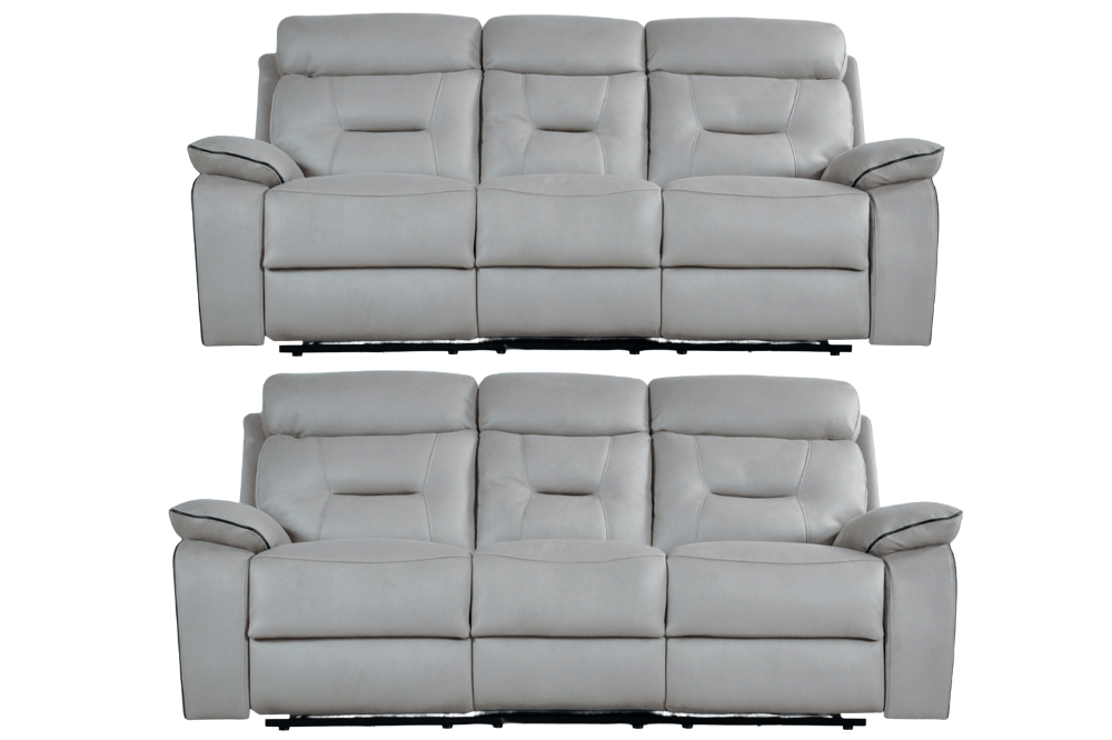 Foster Light Grey Fabric Electric Recliner 3+3 Seater Sofa Set - Furniture Instore