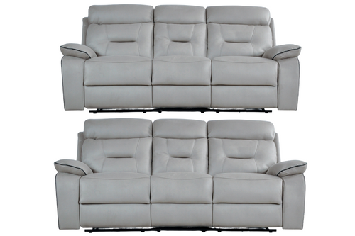 Foster Light Grey Fabric Electric Recliner 3+3 Seater Sofa Set