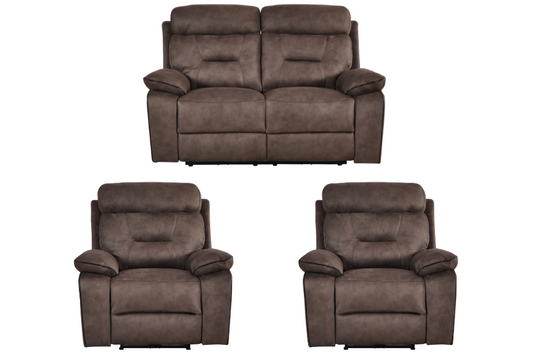 Foster Brown Fabric Electric Recliner 2+1+1 Seater  Sofa Set
