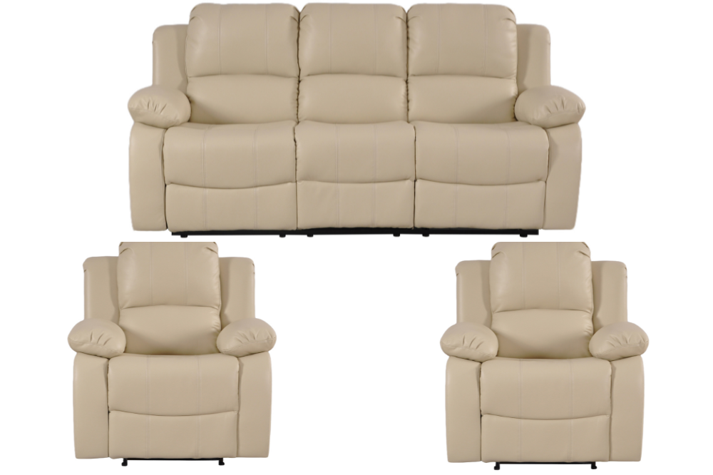 Valencia Cream Leather Manual Recliner 3+1+1 Seater Sofa Set