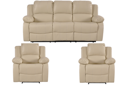 Valencia Cream Leather Manual Recliner 3+1+1 Seater Sofa Set