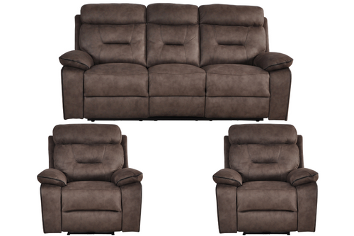 Foster Brown Fabric Electric Recliner 3+1+1 Seater Sofa Set