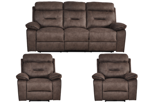 Foster Brown Fabric Electric Recliner 3+1+1 Seater Sofa Set