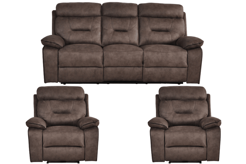 Foster Brown Fabric Electric Recliner 3+1+1 Seater Sofa Set - Furniture Instore