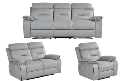Foster Light Grey Fabric Electric Recliner 3+2+1 Seater Sofa Set