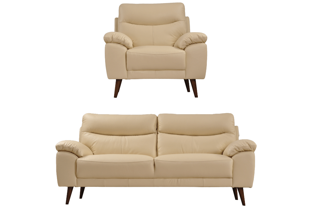 Vantage Genuine Leather Cream 3+1 Seater Sofa Set - Furniture Instore