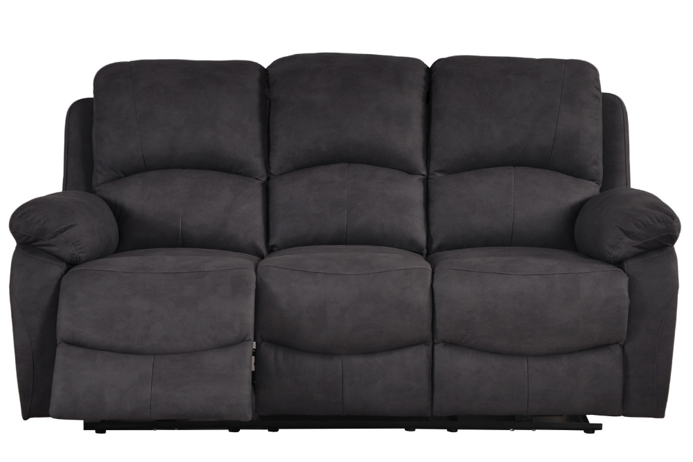 Grey reclining 3 seater sofa on a white background
