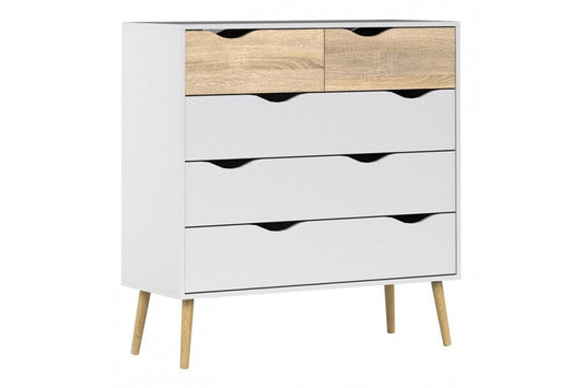 Oslo Chest of 5 Drawers (2+3) in White and Oak