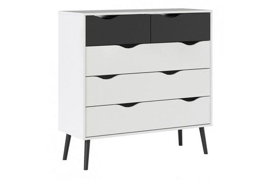 Oslo Chest of 5 Drawers (2+3) in White and Black Matt