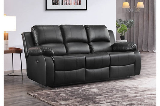 Valencia Black Leather Electric Recliner 3 Seater Sofa - Furniture Instore