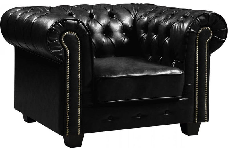 Chesterfield Black Leather Antique 3+2+1 Seater Sofa Set - Furniture Instore