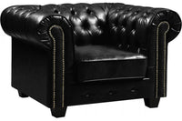 Chesterfield Black Leather Antique Armchair