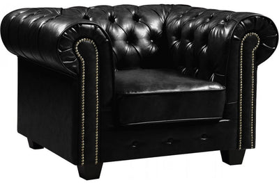 Chesterfield Black Leather Antique Armchair