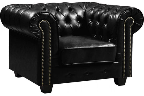 Chesterfield Black Leather Antique Armchair