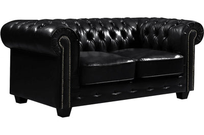 Chesterfield Black Leather Antique 2 Seater Sofa