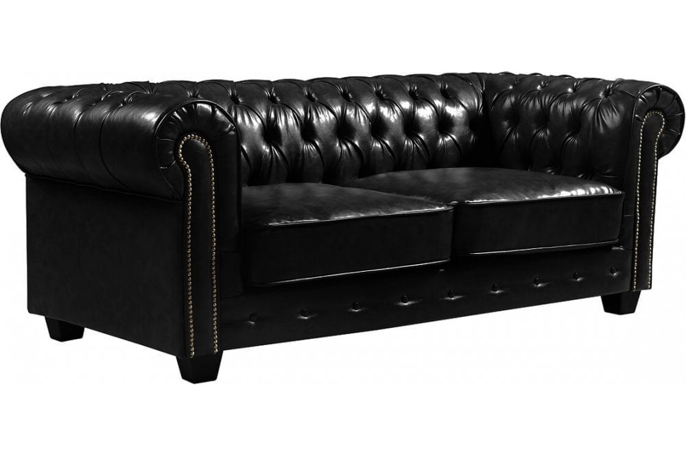 Chesterfield Black Leather Antique 3 Seater Sofa - Furniture Instore