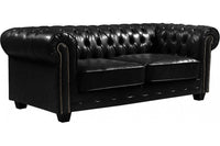 Chesterfield Black Leather Antique 3 Seater Sofa