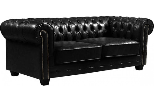Chesterfield Black Leather Antique 3 Seater Sofa