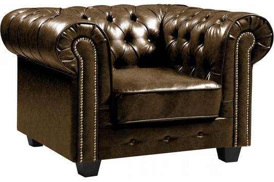 Chesterfield Brown Leather Antique Armchair