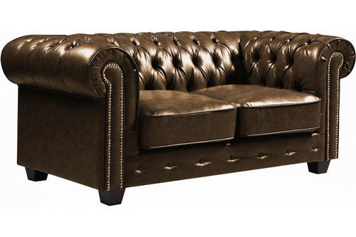 Chesterfield Brown Leather Antique 2 Seater Sofa