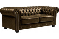 Chesterfield Brown Leather Antique 3 Seater Sofa