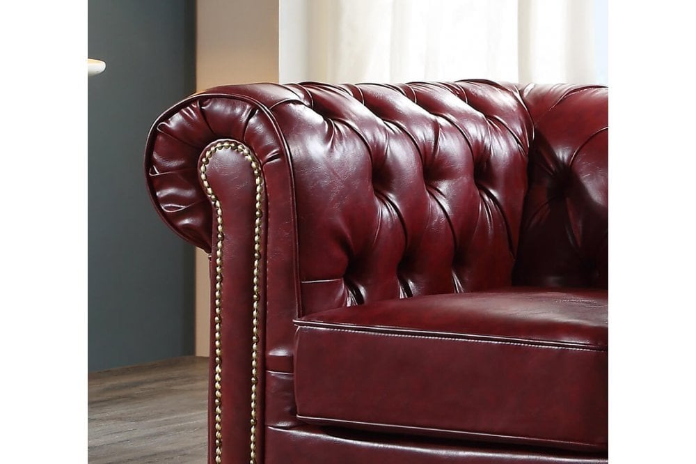 Chesterfield Red Leather Antique Armchair - Furniture Instore
