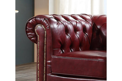 Chesterfield Red Leather Antique Armchair - Furniture Instore