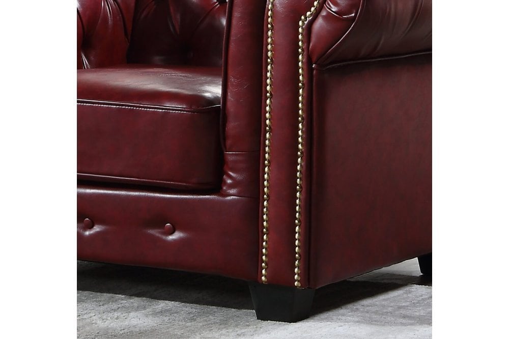 Chesterfield Red Leather Antique Armchair - Furniture Instore