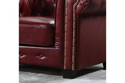 Chesterfield Red Leather Antique Armchair - Furniture Instore