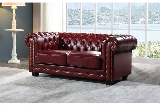 Chesterfield Red Leather Antique 2 Seater Sofa - Furniture Instore