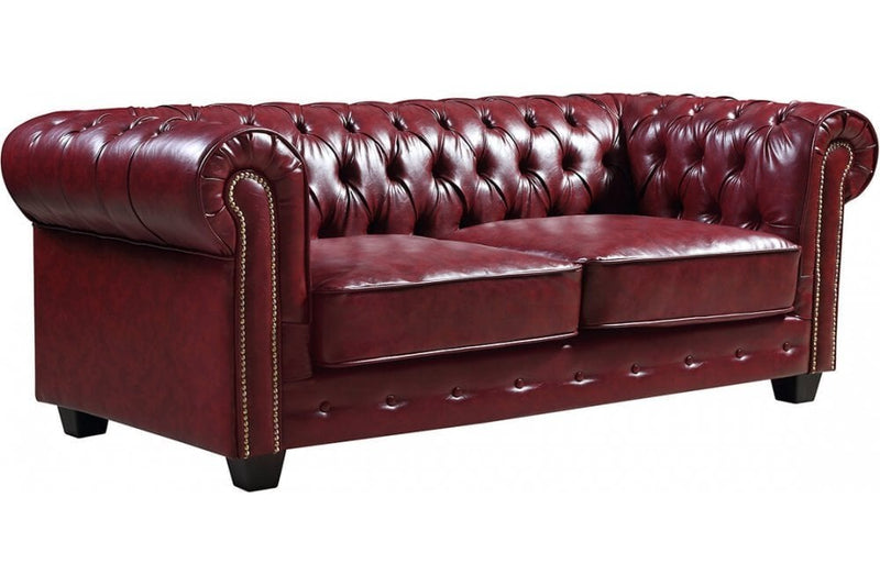 Chesterfield Red Leather Antique 3 Seater Sofa - Furniture Instore