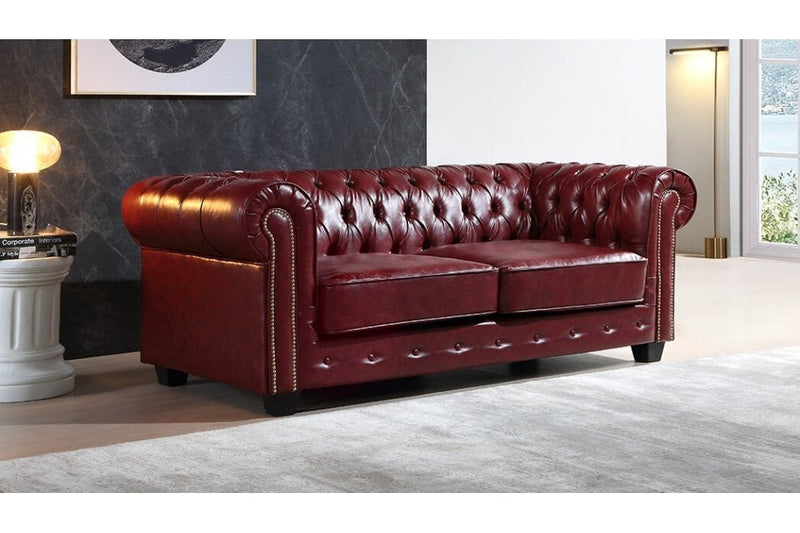 Chesterfield Red Leather Antique 3+2+1 Seater Sofa Set - Furniture Instore
