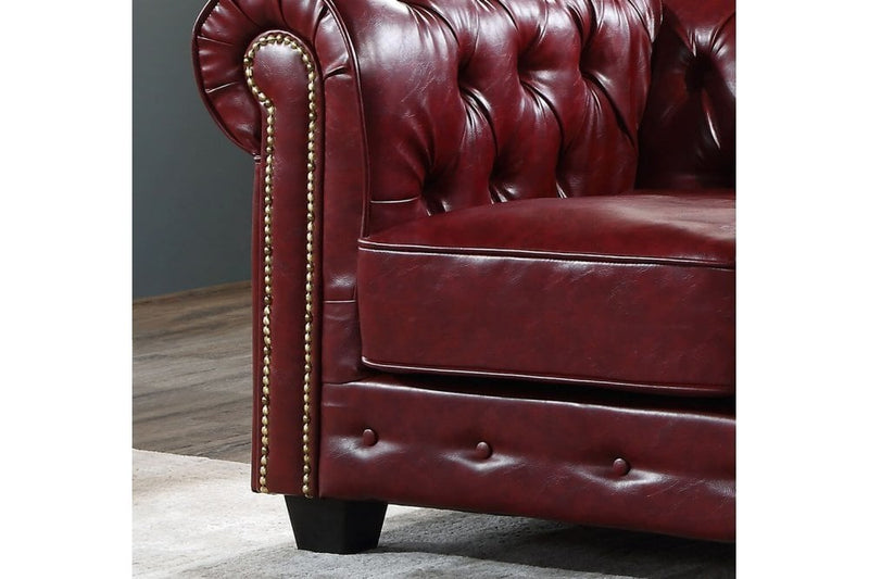 Chesterfield Red Leather Antique 3 Seater Sofa - Furniture Instore