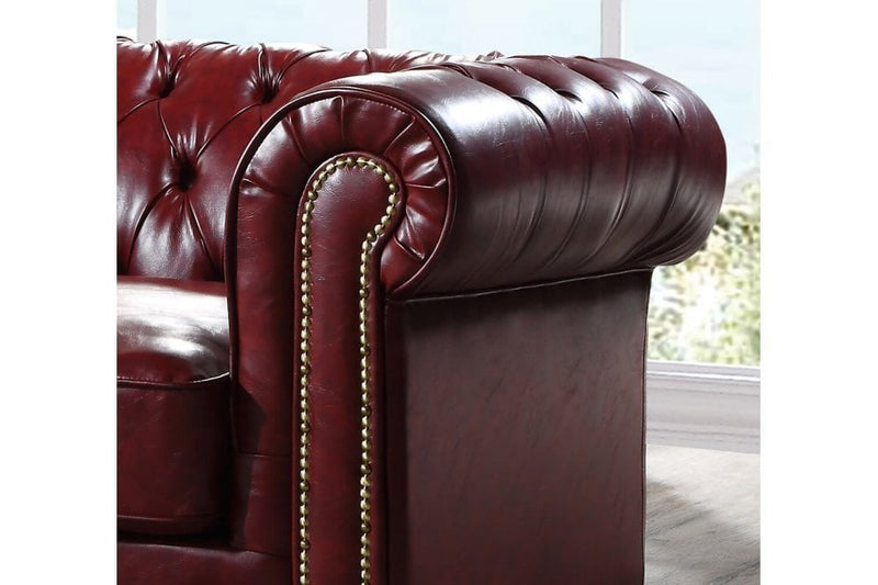 Chesterfield Red Leather Antique 3 Seater Sofa - Furniture Instore